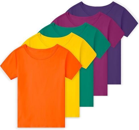 مجموعة من 5 تي شيرتات للأولاد الصغار قطن بأكمام قصيرة قمصان صيفية أساسية للشباب (2T-14Y) in Kuwait