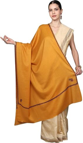 Exotic India Plain Kashmiri Kingri Shawl with Sozni Hand-Embroidery on Border in Kuwait