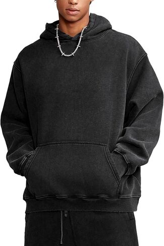 Heavyweight Fleece Oversized Hoodie for Men and Women, Vintage Acid Wash Pullover Sweatshirt in Saudi Arabia