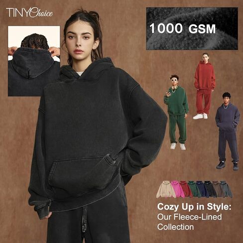 Heavyweight Fleece Oversized Hoodie for Men and Women, Vintage Acid Wash Pullover Sweatshirt in Saudi Arabia