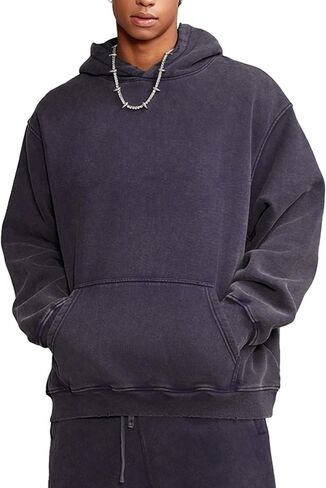 Heavyweight Fleece Oversized Hoodie for Men and Women, Vintage Acid Wash Pullover Sweatshirt in Saudi Arabia