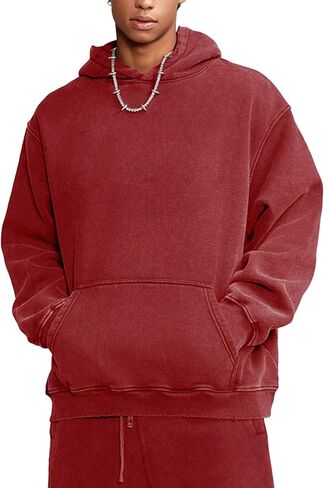 Heavyweight Fleece Oversized Hoodie for Men and Women, Vintage Acid Wash Pullover Sweatshirt in Saudi Arabia