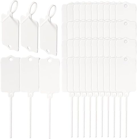 100 Pcs Plastic Shipping Tags, 2.44 x 1.45 Inch Writable Blank Hanging Tags with Sealing Strap, Waterproof Sealing Shipping Labels for Luggage Logistic Keys Information Identity, White in Saudi Arabia