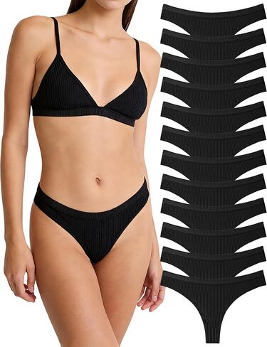 LEOKE 12 Pack Cotton Thongs for Women - Soft Breathable Ribbed Stretch Thong Underwear & Panties in Saudi Arabia