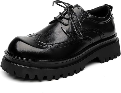 Men's Vintage Leather Lace-Up Platform Oxfords Classic Round Toe Lug Sole Dress Shoes for Business Work Office in Saudi Arabia