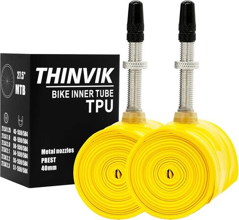 Thinvik TPU Inner Tubes Metal Presta Valve Stem for Road Bike MTB Gravel Bicycle Tire 700cc x 18-32, 33-50c, 29'', 27.5'' Bicycle Tubes 45MM 65MM 85MM Length - 2 PCS (One Pair) in Saudi Arabia
