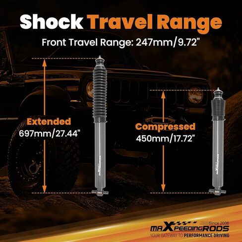 maXpeedingrods Fit 0.5-3" Lift Front Shocks for 1986-2004 Jeep Grand Cherokee ZJ WJ Comanche MJ G1 Version in Saudi Arabia