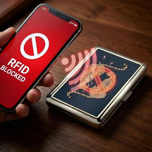 محفظة معدنية متعددة الاستخدامات للبطاقات والنقود بتصميم آرت ديكو مع RFID وتحمل حجم كينغ / 100 ثانية للنساء والرجال، صندوق بطاقات عمل سهل التركيب لبطاقات الائتمان وبطاقات الهوية النقدية. in Kuwait