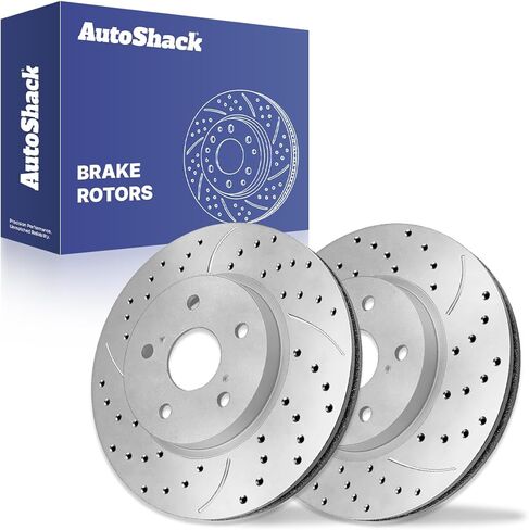 AutoShack 11.65" (296 mm) Front Vented Drilled & Slotted Brake Rotors Coated Replacement for 2006-2015 Lexus IS250 Silver Zinc Coated 2-PC Set SilverShield Pro in Saudi Arabia