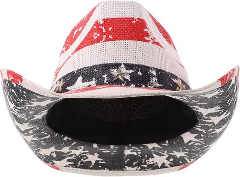 POPETPOP American Flag Patriotic Cowboy Hat USA Stars Western Straw Hat for Men and Women Fourth of July Party Accessories 56-58cm Multi in Saudi Arabia