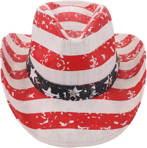 American Flag Patriotic Cowboy Hat for Men and Women Western Style Straw Fedora Hat with Adjustable 56-58cm Band for Fourth of July Outdoor Events Multi in Saudi Arabia