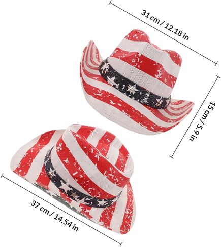 Patriotic American Flag Cowboy Hat Straw Fedora USA Western Hat for Men and Women Fourth of July Festival Size M 56-58cm Multi in Kuwait