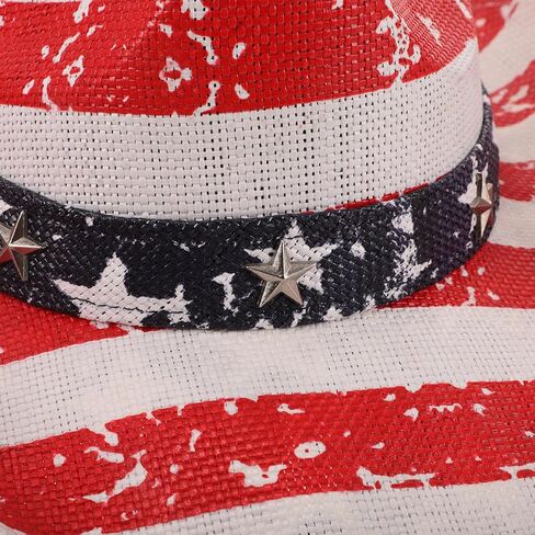 Patriotic American Flag Cowboy Hat Straw Fedora USA Western Hat for Men and Women Fourth of July Festival Size M 56-58cm Multi in Kuwait