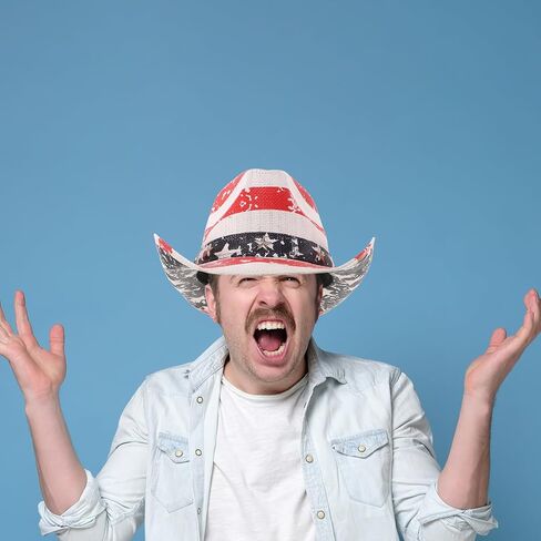 Patriotic American Flag Cowboy Hat Straw Fedora USA Western Hat for Men and Women Fourth of July Festival Size M 56-58cm Multi in Kuwait