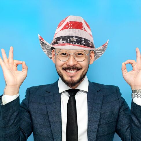 Patriotic American Flag Cowboy Hat Straw Fedora USA Western Hat for Men and Women Fourth of July Festival Size M 56-58cm Multi in Kuwait