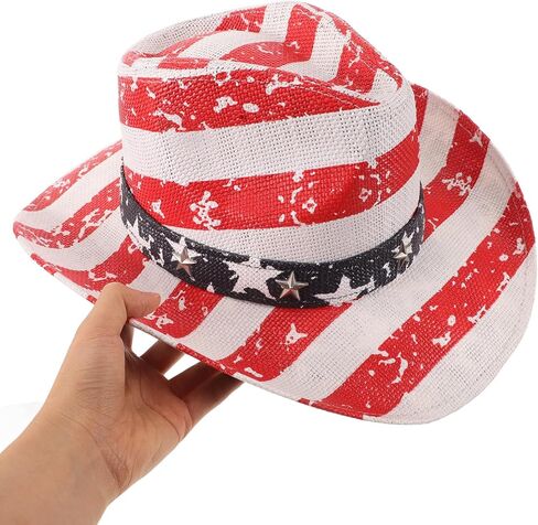Patriotic American Flag Cowboy Hat Straw Fedora USA Western Hat for Men and Women Fourth of July Festival Size M 56-58cm Multi in Kuwait