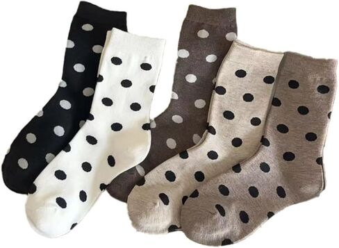 5 Pairs Women's Crew Socks Cute Polka Dot Pattern High Ankle Cotton Socks for Casual Daily Wear in Saudi Arabia