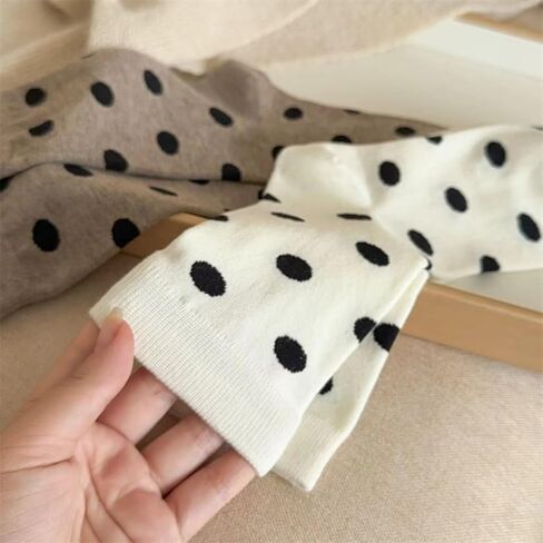 5 Pairs Women's Crew Socks Cute Polka Dot Pattern High Ankle Cotton Socks for Casual Daily Wear in Saudi Arabia