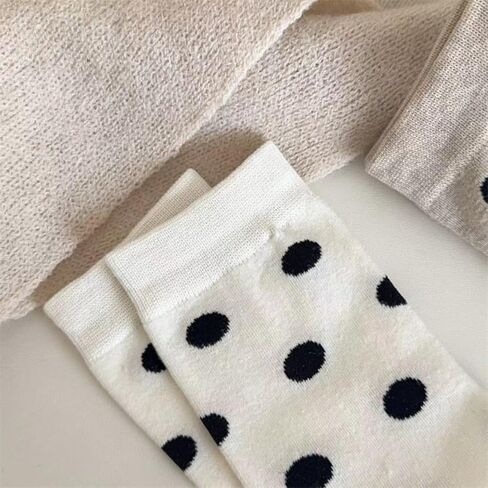 5 Pairs Women's Crew Socks Cute Polka Dot Pattern High Ankle Cotton Socks for Casual Daily Wear in Saudi Arabia