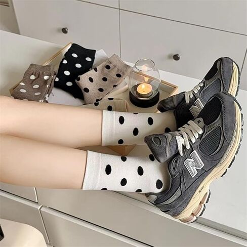 5 Pairs Women's Crew Socks Cute Polka Dot Pattern High Ankle Cotton Socks for Casual Daily Wear in Saudi Arabia