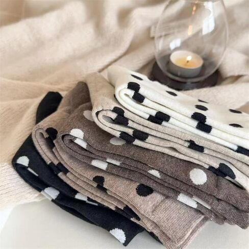 5 Pairs Women's Crew Socks Cute Polka Dot Pattern High Ankle Cotton Socks for Casual Daily Wear in Saudi Arabia