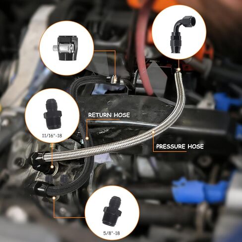 طقم خرطوم مضخة توجيه كهربائي مقاس 25 بوصة 6AN متوافق مع Chevy C10 LS Swap يتصل بمضخة توجيه كهربائية من النوع GM Type II/Type 2، ضغط عالي/منخفض مع تصميم مانع للتسرب in Kuwait