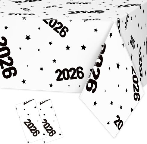 2026 New Year Tablecloth Class of 2026 Disposable Tablecloth 2 Packs Rectangle Waterproof Table Covers for New Year Party Decoration Back to School Party Graduation Party Supplies, 54 x 108 Inches in Kuwait