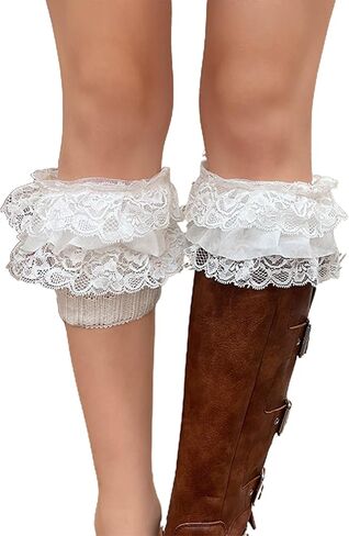 زوج واحد من أساور أكمام الحذاء من الدانتيل المطاطي لتدفئة الساق، جوارب علوية للنساء، جوارب بأصفاد كروشيه بلون سادة in Kuwait