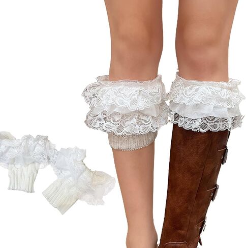زوج واحد من أساور أكمام الحذاء من الدانتيل المطاطي لتدفئة الساق، جوارب علوية للنساء، جوارب بأصفاد كروشيه بلون سادة in Kuwait