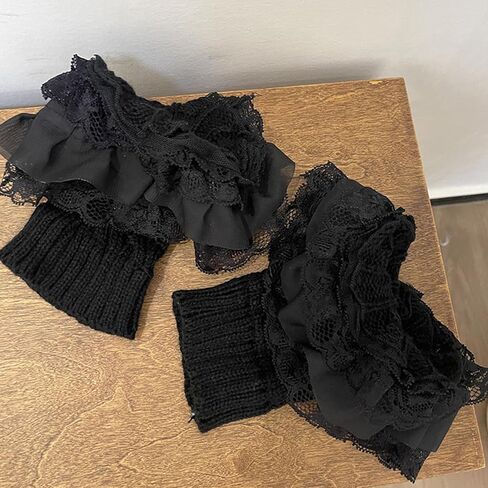 زوج واحد من أساور أكمام الحذاء من الدانتيل المطاطي لتدفئة الساق، جوارب علوية للنساء، جوارب بأصفاد كروشيه بلون سادة in Kuwait