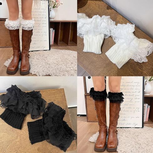 زوج واحد من أساور أكمام الحذاء من الدانتيل المطاطي لتدفئة الساق، جوارب علوية للنساء، جوارب بأصفاد كروشيه بلون سادة in Kuwait