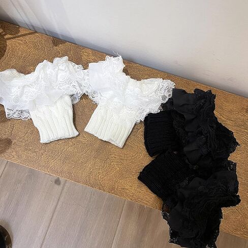 زوج واحد من أساور أكمام الحذاء من الدانتيل المطاطي لتدفئة الساق، جوارب علوية للنساء، جوارب بأصفاد كروشيه بلون سادة in Kuwait