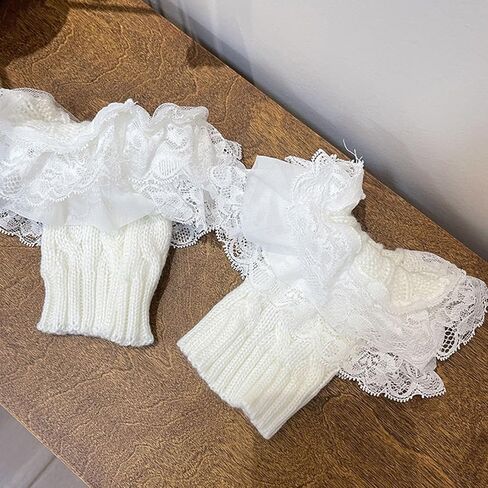 زوج واحد من أساور أكمام الحذاء من الدانتيل المطاطي لتدفئة الساق، جوارب علوية للنساء، جوارب بأصفاد كروشيه بلون سادة in Kuwait