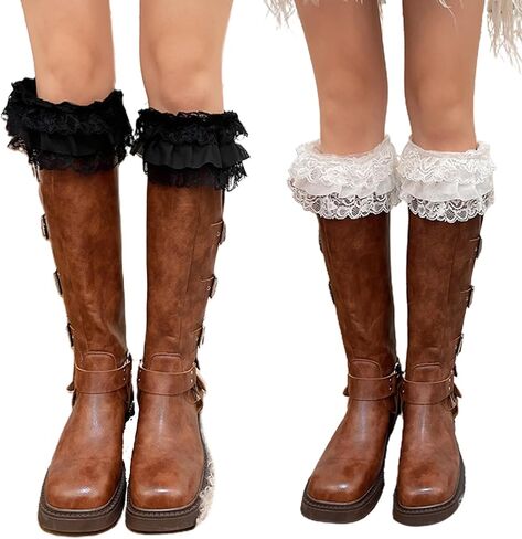 زوج واحد من أساور أكمام الحذاء من الدانتيل المطاطي لتدفئة الساق، جوارب علوية للنساء، جوارب بأصفاد كروشيه بلون سادة in Kuwait