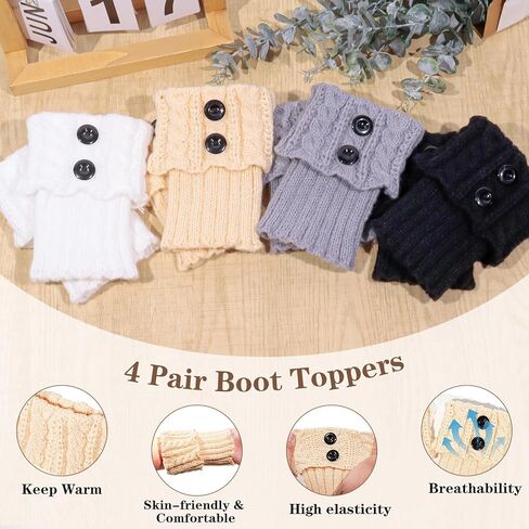 4 أزواج من أساور التمهيد الشتوية الدافئة للنساء، جوارب طويلة محبوكة من الكروشيه للفتيات قصيرة لتدفئة الساق، جوارب علوية للساق، أصفاد لتدفئة التمهيد in Kuwait