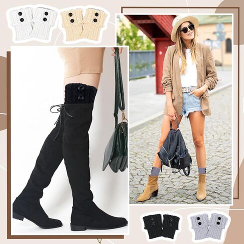 4 أزواج من أساور التمهيد الشتوية الدافئة للنساء، جوارب طويلة محبوكة من الكروشيه للفتيات قصيرة لتدفئة الساق، جوارب علوية للساق، أصفاد لتدفئة التمهيد in Kuwait