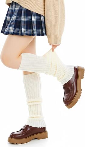 Ouligay Cream Leg Warmers for Women Soft Knit Leg Warmers 80s Ribbed Legwarmers Cute Ruffle Long Boot Socks for Yoga Party Dance Sports in Saudi Arabia