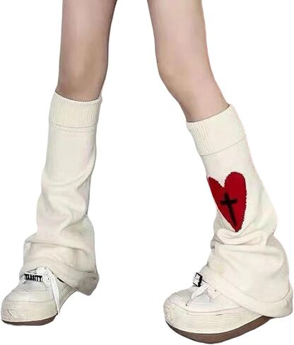 Women Kawaii Leg Warmers Cross Lace Up Ribbon Bow Tie Leg Warmers Knitted Flared Leg Sleeves Gothic Heart Cuff Socks in Saudi Arabia