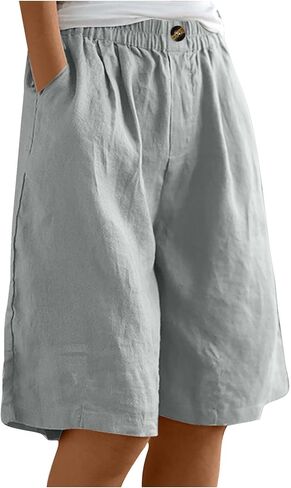Hvyesh Bermuda Shorts for Women High Waist, Dressy Casual Flowy Knee Length Bermuda Long Shorts High Waisted Elastic in Saudi Arabia
