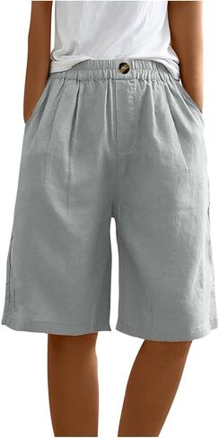 Hvyesh Bermuda Shorts for Women High Waist, Dressy Casual Flowy Knee Length Bermuda Long Shorts High Waisted Elastic in Saudi Arabia