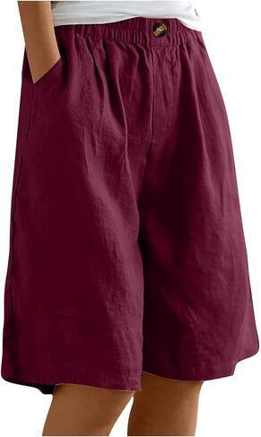 Hvyesh Bermuda Shorts for Women High Waist, Dressy Casual Flowy Knee Length Bermuda Long Shorts High Waisted Elastic in Saudi Arabia