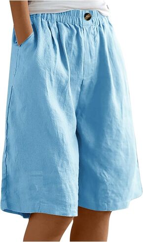 Hvyesh Bermuda Shorts for Women High Waist, Dressy Casual Flowy Knee Length Bermuda Long Shorts High Waisted Elastic in Saudi Arabia
