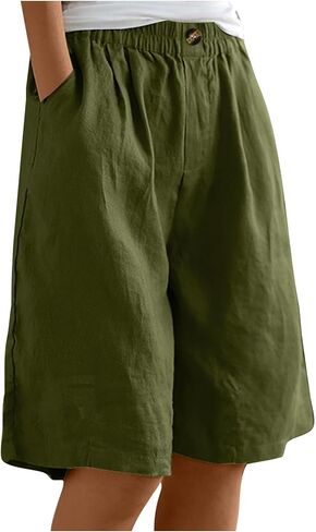 Hvyesh Bermuda Shorts for Women High Waist, Dressy Casual Flowy Knee Length Bermuda Long Shorts High Waisted Elastic in Saudi Arabia