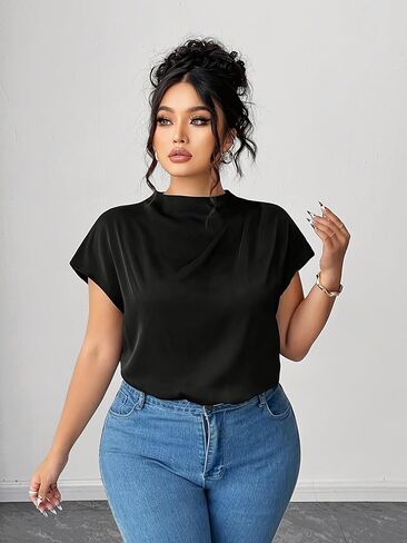 New Plus-Size Women's Elegant Solid Color Blouse - Lightweight Casual Loose Shirt for Spring Summer Daily Wear in Saudi Arabia