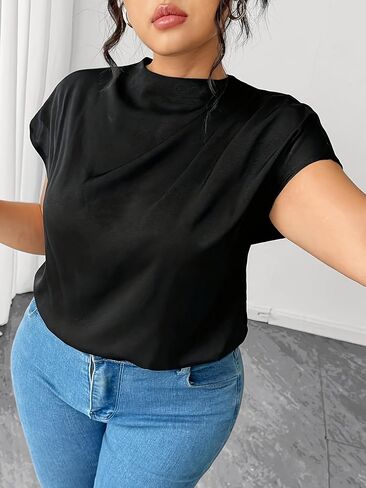 New Plus-Size Women's Elegant Solid Color Blouse - Lightweight Casual Loose Shirt for Spring Summer Daily Wear in Saudi Arabia