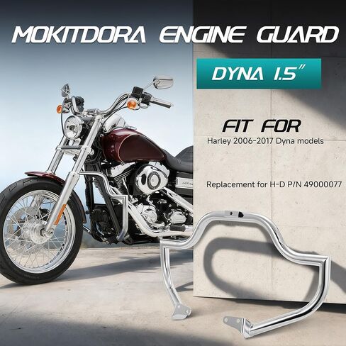 MoKitDora 1.5 بوصة Dyna Engine Guard Moustache Highway Crash Bar لنماذج Harley 2006-2017 Street Bob FXDB Fat Bob FXDF Low Rider FXDL FXDWG FXDC، كروم in Saudi Arabia