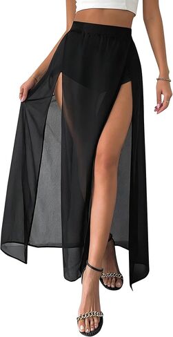 Avanova Women Double High Slit Maxi Skirt Sheer Sexy Flowy Long Skirts Beach Vacation with Shorts Underneath in Saudi Arabia