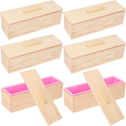 6 Packs 42oz Soap Loaf Wood Box for Soap Making, Green Premium Silicone Loaf Soap Mollds with Wooden Box and Lid, Ideal for Large Size Homemade Soaps, Flexible and Heat Resistant in Saudi Arabia