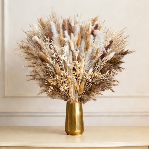 Fluffy Pampas Grass Bouquet 95Pcs Nature Boho Dried Flowers with Bunny Tails Dry Flowers for Table Bookshelf Wedding Home Room Decor in Saudi Arabia