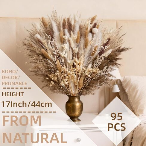 Fluffy Pampas Grass Bouquet 95Pcs Nature Boho Dried Flowers with Bunny Tails Dry Flowers for Table Bookshelf Wedding Home Room Decor in Saudi Arabia